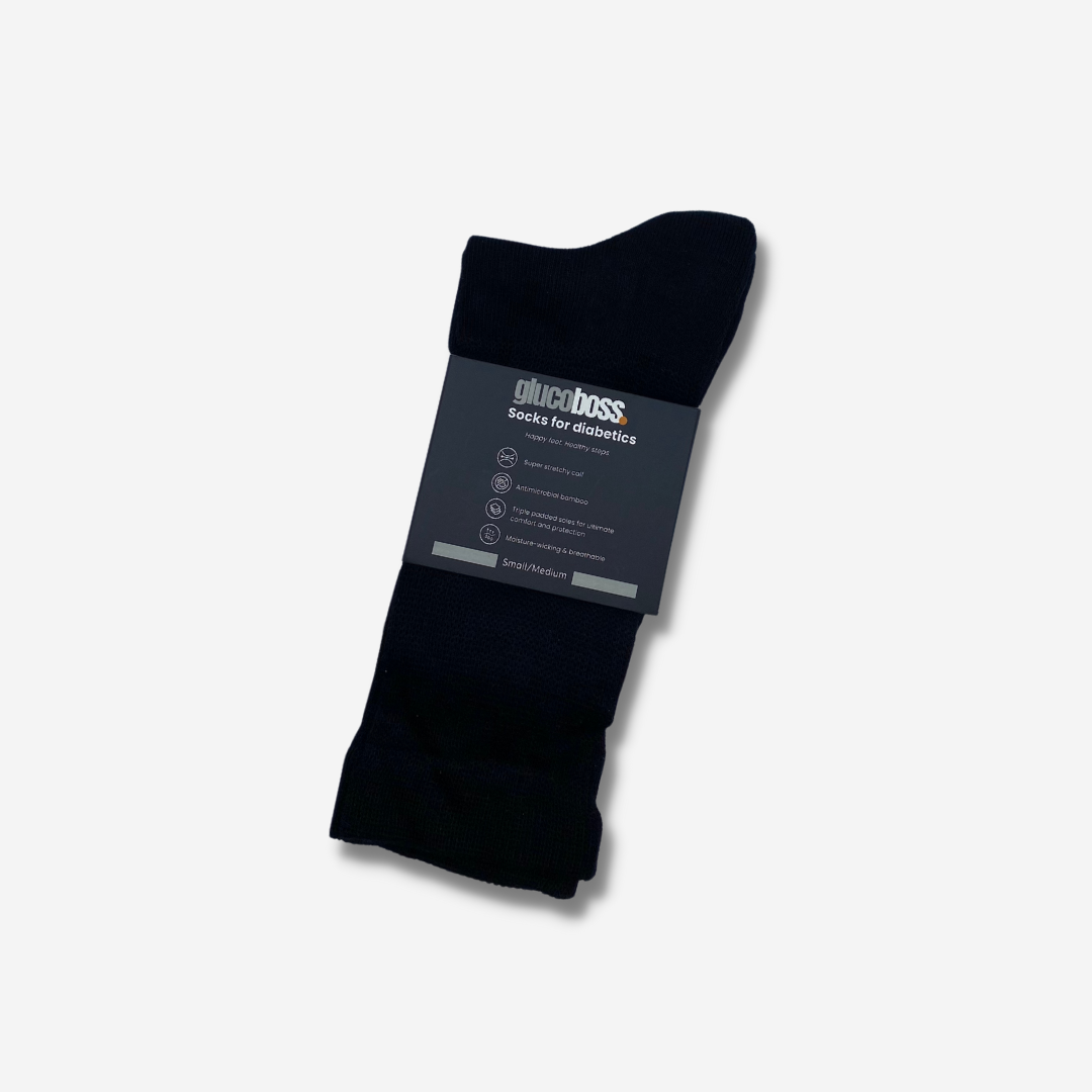 GlucoBoss Ultra Soft Diabetic Friendly Bamboo Socks- Black