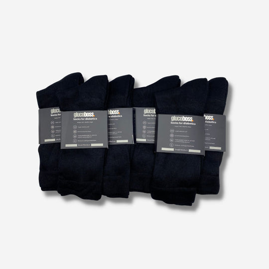 GlucoBoss Ultra Soft Black Diabetic Friendly Bamboo Socks 6-Pack