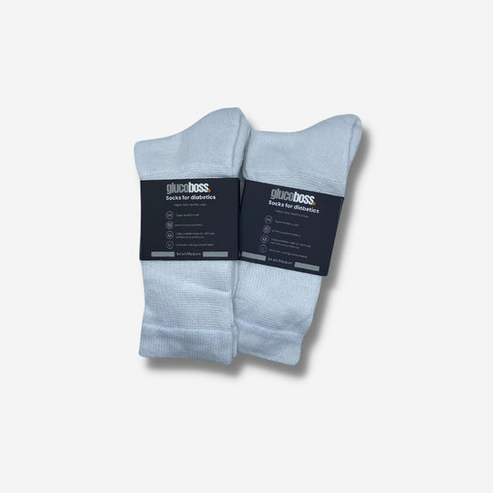 GlucoBoss Ultra Soft White Diabetic Friendly Bamboo Socks 2-Pack